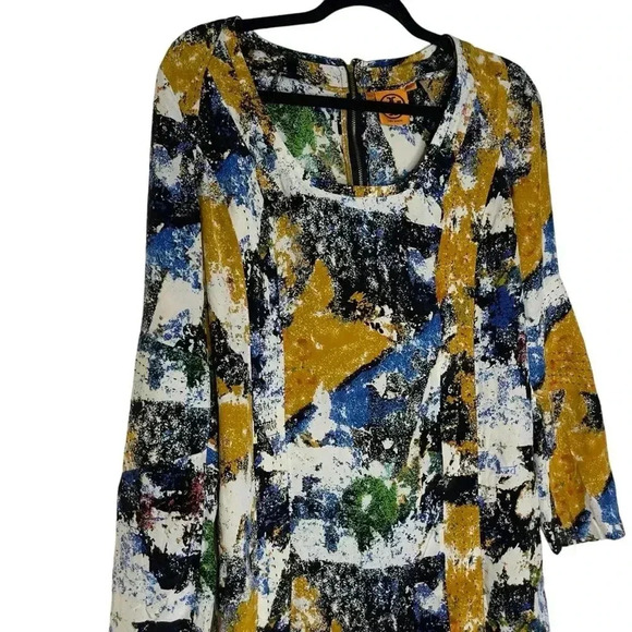 Tory  Burch 100% Silk Tunic Long Sleeve Multi-color Abstract Blouse Size 6 - Picture 3 of 6